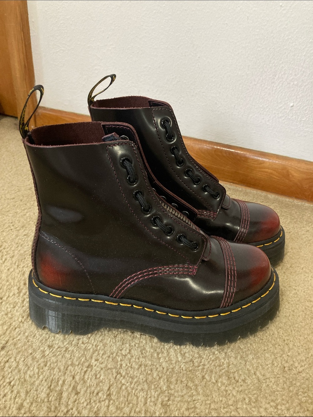 Dr. Martens Sinclair Platform Cherry Red Boots. Size 7